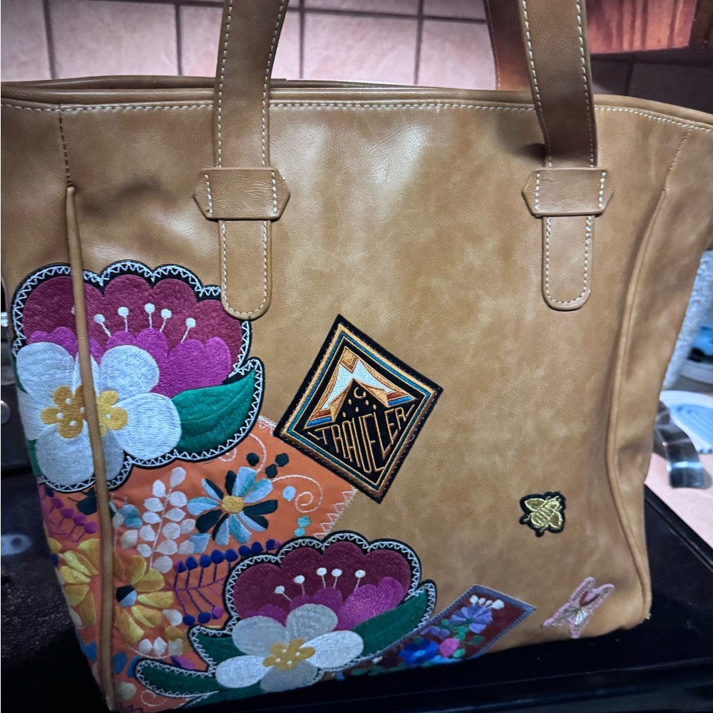 Plunder Tan Embroidered Women's Bag